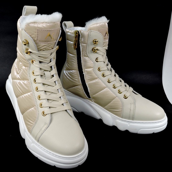 ALBERTO CICCIOLI 🇮🇹 WOMEN'S OFF WHITE LEATHER WINTER FASHION ANKLE BOOTS - Picture 3 of 9